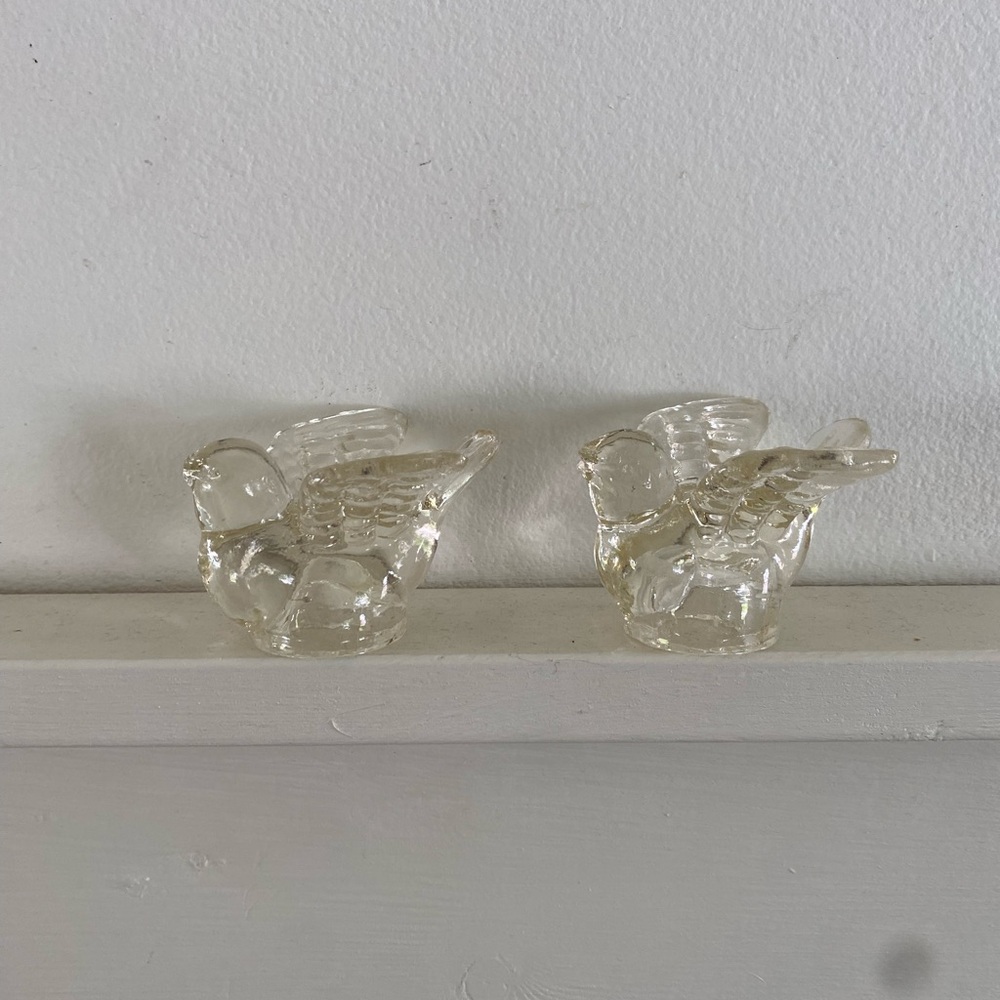 Clear Glass Bird Figurines - Pair